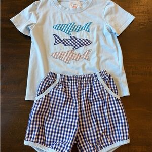 Children's Light Blue Shark Applique Matching Set